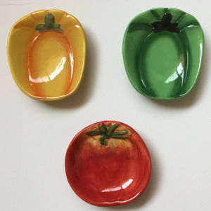 Set 3 Pier 1 Hand Painted Textured Ironstone Small Appetizer Dipping Salsa Plate